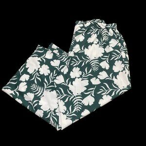 Green/White Floral Print Wide Leg Pants
